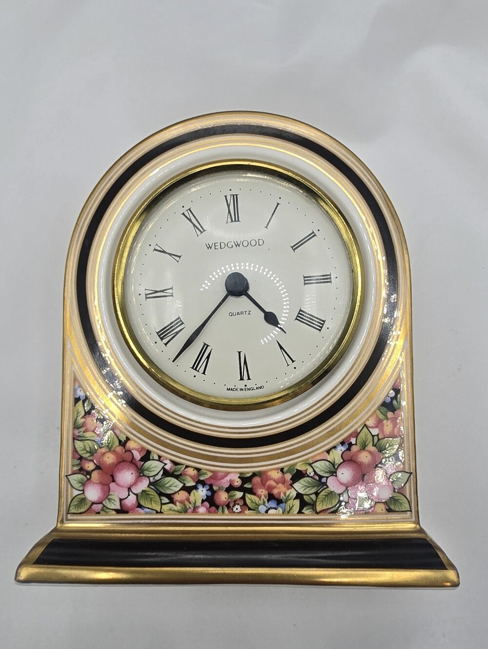 Wedgwood Clio Bone China Quartz Mantel Clock Made in England Vintage Floral